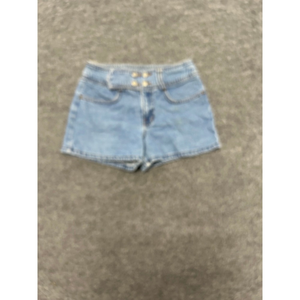 Outlaw Shorts Womens Size 12 Blue Denim High Waisted USA Made Double Button Tab